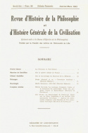 Revue d'Histoire de la Philosophie et d'Histoire Générale de la Civilisation, n° 33/janvier - mars 1943