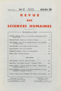 Revue des Sciences Humaines, n°117/janvier - mars 1965