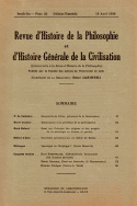 Revue d'Histoire de la Philosophie et d'Histoire Générale de la Civilisation, n° 22/15 avril 1938