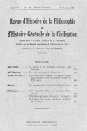 Revue d'Histoire de la Philosophie et d'Histoire Générale de la Civilisation, n° 12/15 octobre 1935
