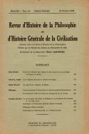 Revue d'Histoire de la Philosophie et d'Histoire Générale de la Civilisation, n° 24/15 octobre 1938