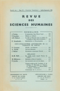 Revue des Sciences Humaines, n°91/juillet - septembre 1958