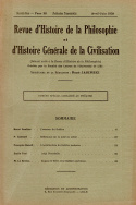 Revue d'Histoire de la Philosophie et d'Histoire Générale de la Civilisation, n° 26/avril - juin 1939