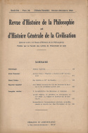 Revue d'Histoire de la Philosophie et d'Histoire Générale de la Civilisation, n° 36/octobre - décembre 1943