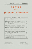 Revue des Sciences Humaines, n°101/janvier - mars 1961