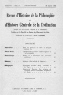 Revue d'Histoire de la Philosophie et d'Histoire Générale de la Civilisation, n° 9/15 janvier 1935