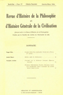 Revue d'Histoire de la Philosophie et d'Histoire Générale de la Civilisation, n° 37/janvier - mars 1944