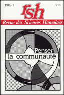 Revue des Sciences Humaines, n°213/janvier - mars 1989
