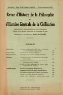 Revue d'Histoire de la Philosophie et d'Histoire Générale de la Civilisation, n° 27-28/juillet - décembre 1939