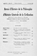 Revue d'Histoire de la Philosophie et d'Histoire Générale de la Civilisation, n° 10/15 avril 1935