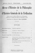 Revue d'Histoire de la Philosophie et d'Histoire Générale de la Civilisation, n° 25/janv.-mars 1939