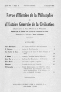 Revue d'Histoire de la Philosophie et d'Histoire Générale de la Civilisation, n° 5/15 janvier 1934