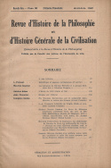 Revue d'Histoire de la Philosophie et d'Histoire Générale de la Civilisation, n° 30/avril - juin 1942