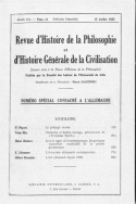 Revue d'Histoire de la Philosophie et d'Histoire Générale de la Civilisation, n° 11/15 juillet 1935